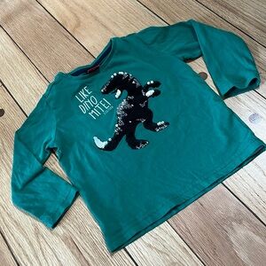 S Oliver Green Dinosaur Moveable Sequin Long Sleeve 100% Cotton  Shirt
